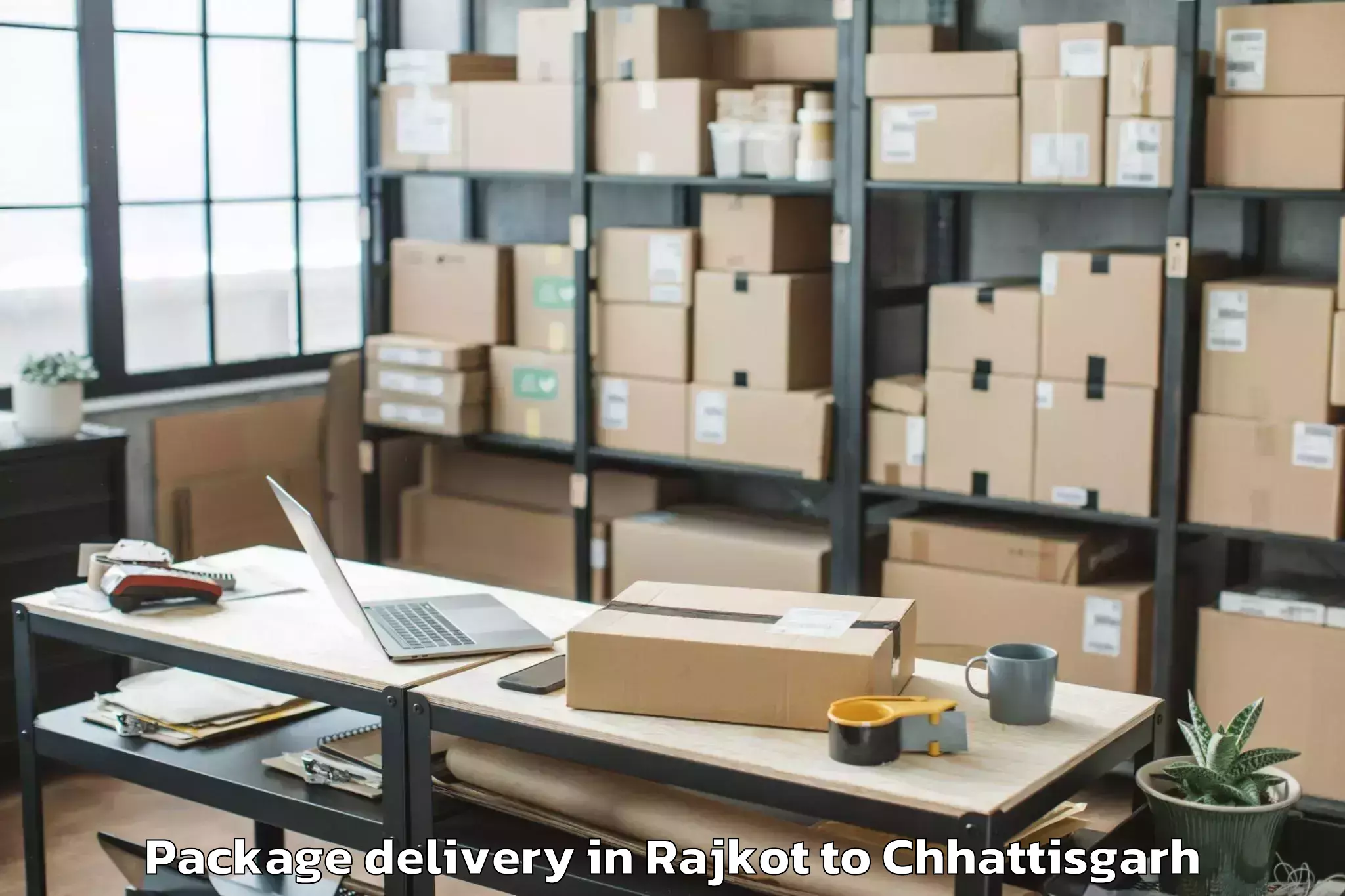 Trusted Rajkot to Abhilashi University Raipur Package Delivery